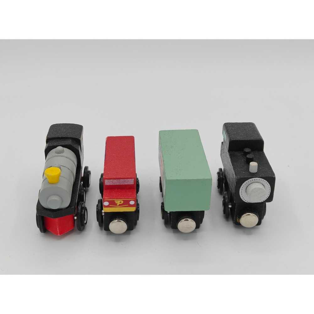 Wooden Magnetic Train Set 4pc Locomotive Freight Car Pwing Orion F&B Auto Rail‎